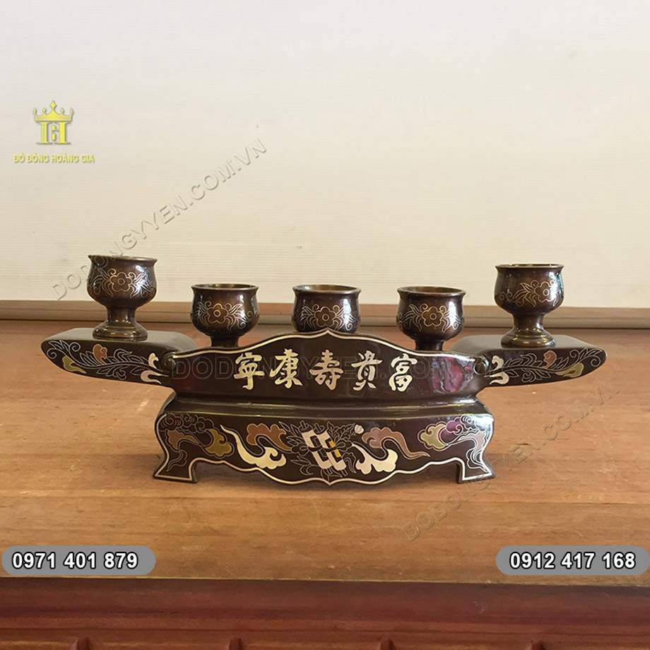 Khay 5 Ch&eacute;n Bằng Đồng Khảm Ngũ Sắc